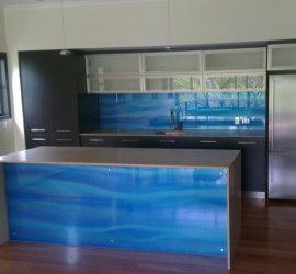 Hand Painted Splashback Glass Blue Gold Coast